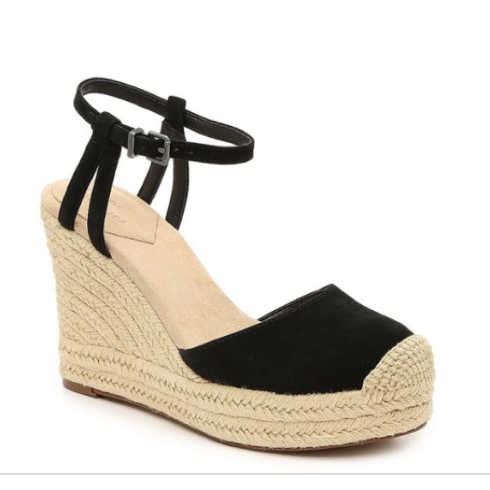 Crown Vintage Black Suede Alina Espadrille Wedge Sandals Sz. 7.5